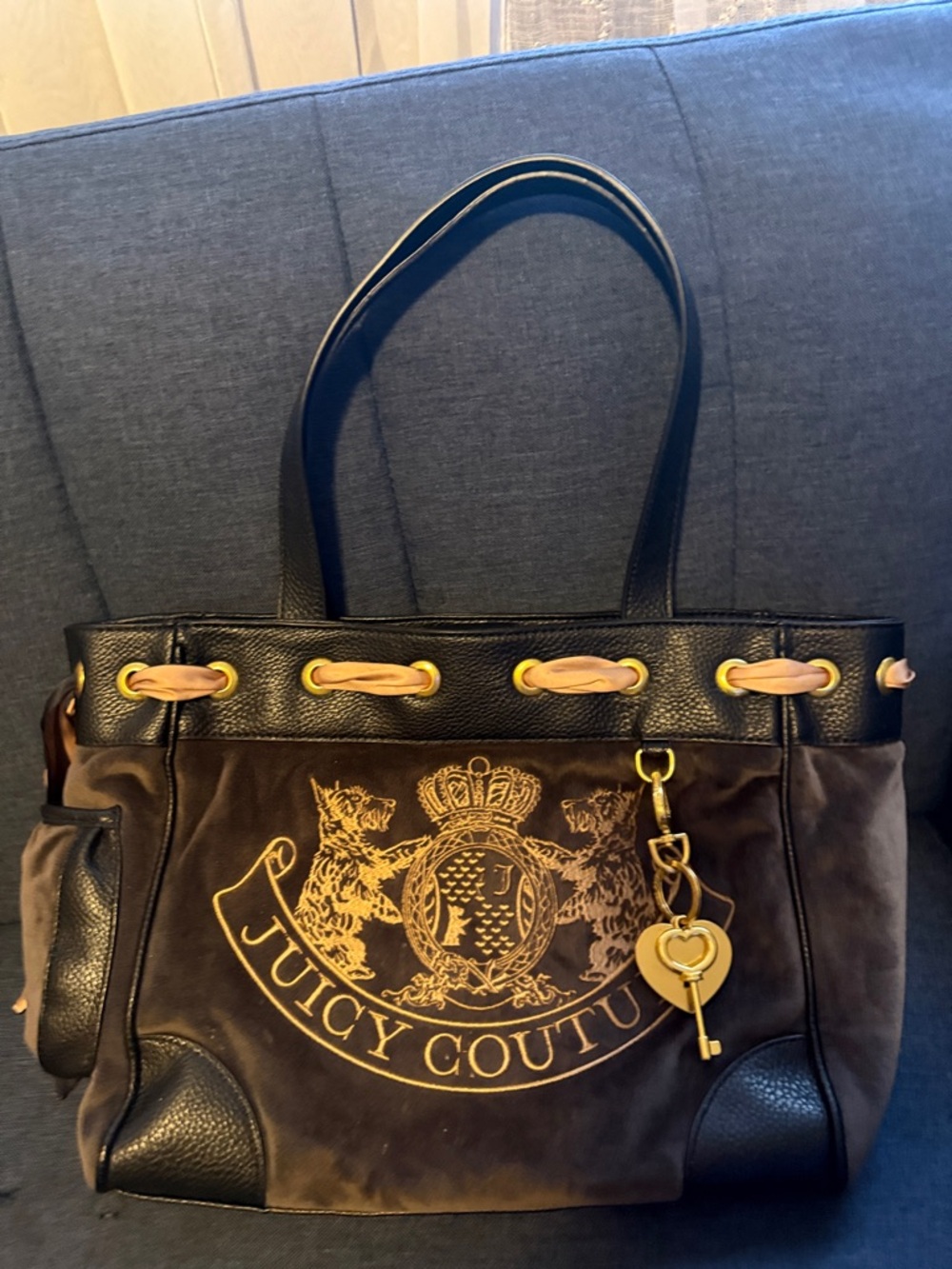 Juicy Couture Brown and Black Tote with Gold Key Charm
